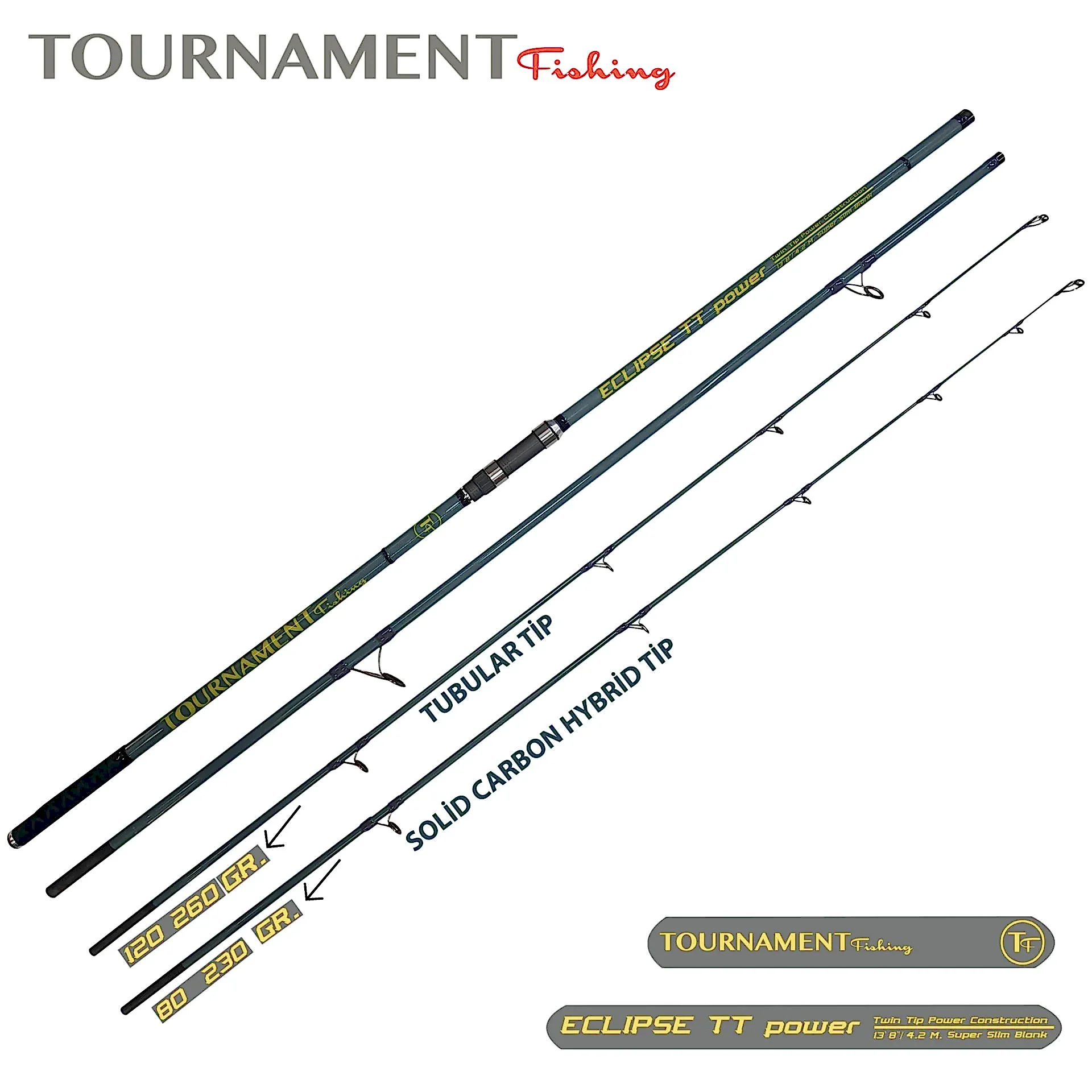 Tournament fishing ECLIPSE TT power 4.20 Mt Super Slim blank 120-260gr atarlı 4 Parça Surf Olta Kamışı