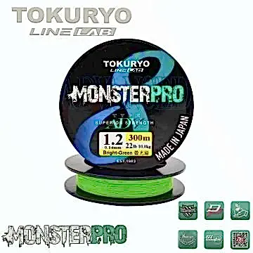 TOKURYO LINE LAB MONSTERPRO X8 1.2pe 0.14mm 22Ib 10.0kg Bright-Green 300mt