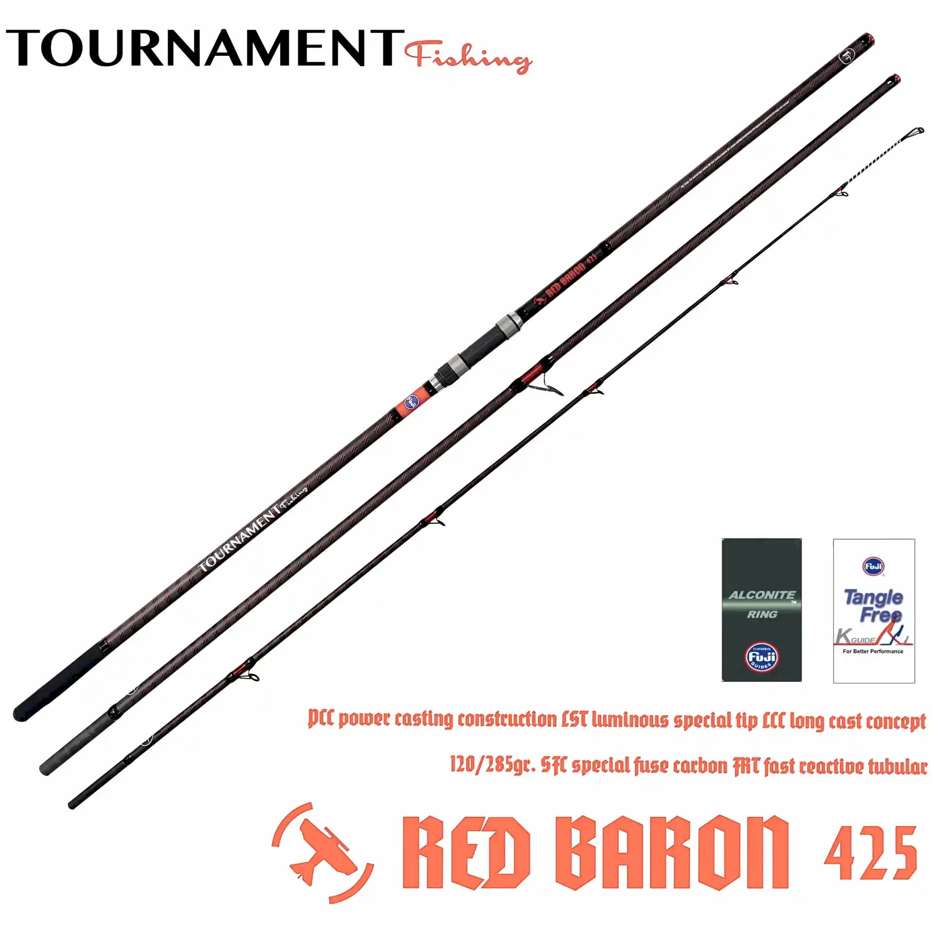 Tournament Fishing RED BARON 425 Mt  120-285gr atarlı FRT Tubular 3 Parça Surf Olta Kamışı